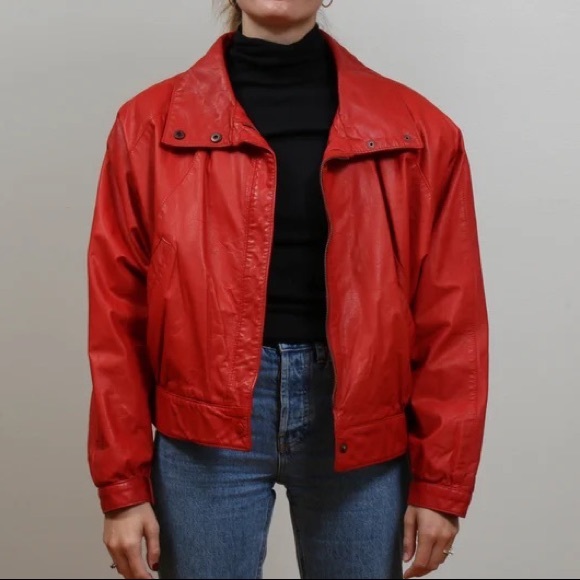 Vintage 90s Jonathon Paris Red Leather Motorcycle Jacket - Picture 5 of 8